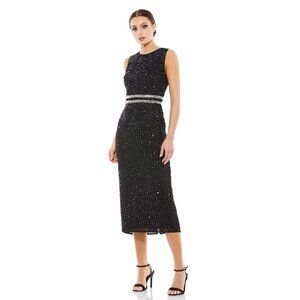 NWT Mac Duggal Sleeveless High Neck Beaded Midi Sheath Dress Black 4 #9829